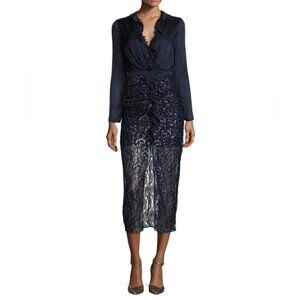 SALONI Yana Dress in Blue Navy, Black & Gold  Sz 4